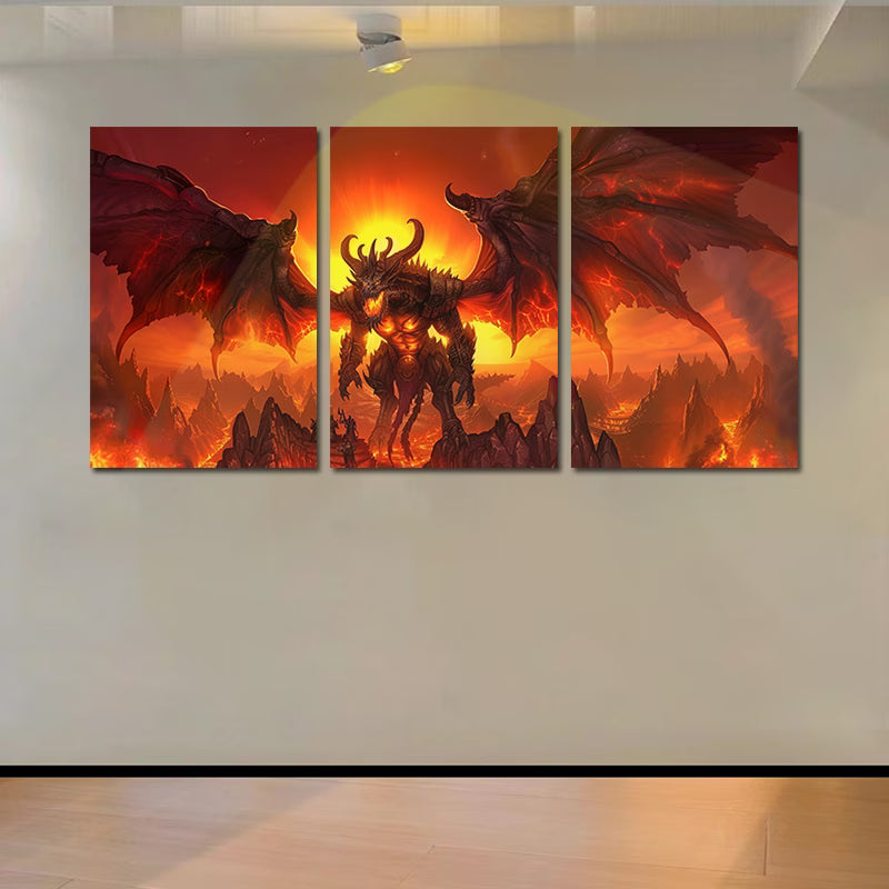 3pcs Dark Fantasy Dragon Mythical Creature Wall Art Set Canvas Framed 40x60cm - High Quality Print 100% Australian Made Wall Canvas Ready to Hang