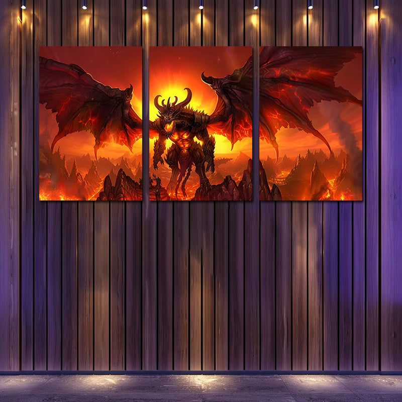 3pcs Dark Fantasy Dragon Mythical Creature Wall Art Set Canvas Framed 40x60cm - High Quality Print 100% Australian Made Wall Canvas Ready to Hang