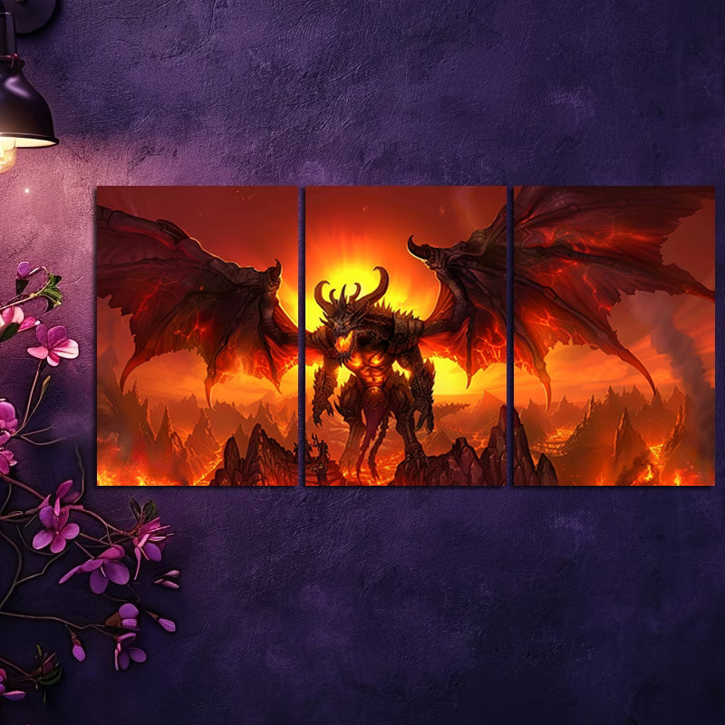 3pcs Dark Fantasy Dragon Mythical Creature Wall Art Set Canvas Framed 40x60cm - High Quality Print 100% Australian Made Wall Canvas Ready to Hang