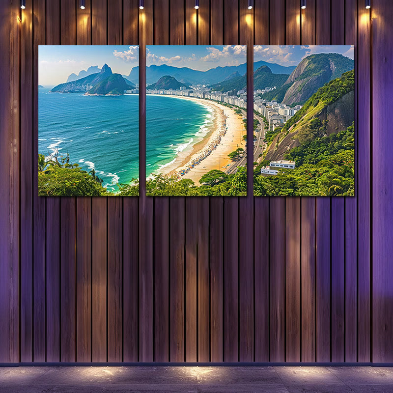 3pcs Rio De Janeiro Beach Panoramic Wall Art Set Canvas Framed 60x90cm - High Quality Print 100% Australian Made Wall Canvas Ready to Hang