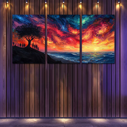 3pcs Psychedelic Tree of Life Vibrant Sunset Wall Art Set Canvas Framed 60x90cm - High Quality Print 100% Australian Made Wall Canvas Ready to Hang