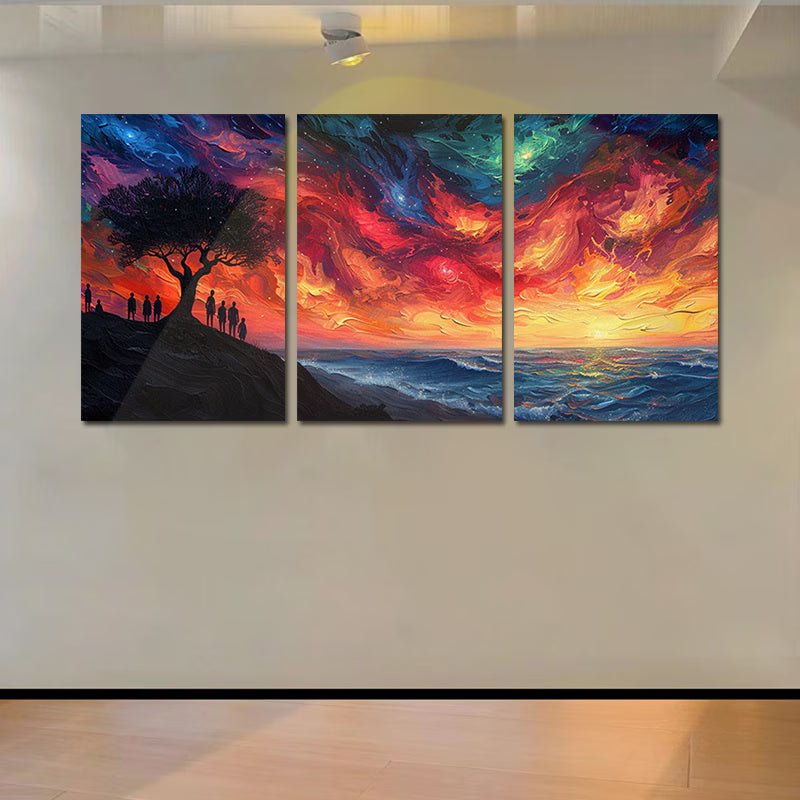 3pcs Psychedelic Tree of Life Vibrant Sunset Wall Art Set Canvas Framed 50x70cm - High Quality Print 100% Australian Made Wall Canvas Ready to Hang