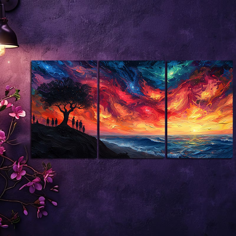 3pcs Psychedelic Tree of Life Vibrant Sunset Wall Art Set Canvas Framed 50x70cm - High Quality Print 100% Australian Made Wall Canvas Ready to Hang