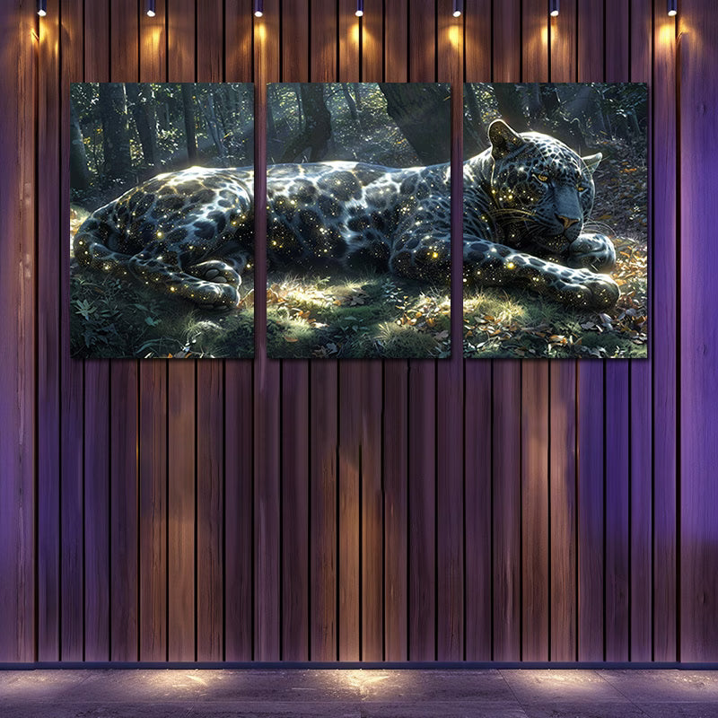 3pcs Charming Crystal Jaguar Wall Art Set Canvas Framed 50x70cm - High Quality Print 100% Australian Made Wall Canvas Ready to Hang