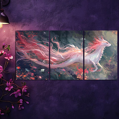 3pcs Pink-Haired Dragon Illustration Wall Art Set Canvas Framed 40x60cm - High Quality Print 100% Australian Made Wall Canvas Ready to Hang