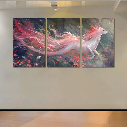3pcs Pink-Haired Dragon Illustration Wall Art Set Canvas Framed 60x90cm - High Quality Print 100% Australian Made Wall Canvas Ready to Hang