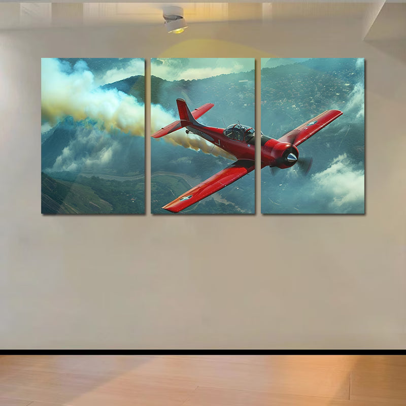 3pcs Aerobatic Plane Illustration Wall Art Set Canvas Framed 50x70cm - High Quality Print 100% Australian Made Wall Canvas Ready to Hang