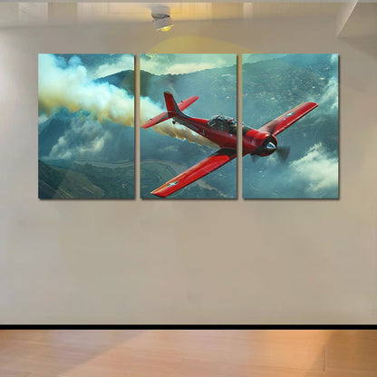 3pcs Aerobatic Plane Illustration Wall Art Set Canvas Framed 60x90cm - High Quality Print 100% Australian Made Wall Canvas Ready to Hang