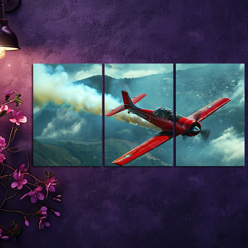 3pcs Aerobatic Plane Illustration Wall Art Set Canvas Framed 50x70cm - High Quality Print 100% Australian Made Wall Canvas Ready to Hang