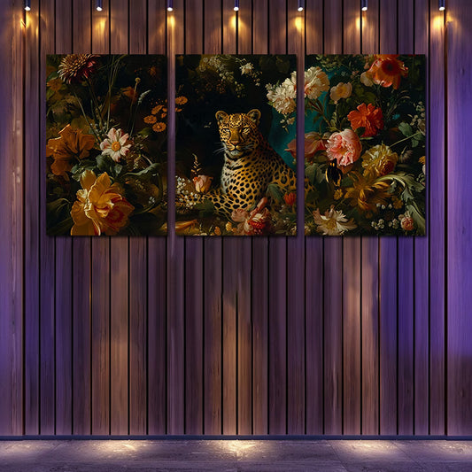 3pcs Floral and Leopard Wall Art Set Canvas Framed 60x90cm - High Quality Print 100% Australian Made Wall Canvas Ready to Hang