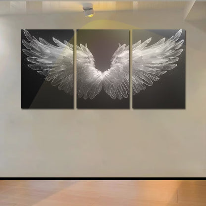 3pcs Luxurious Black and white Angel Wings Wall Art Set Canvas Framed 50x70cm - High Quality Print 100% Australian Made Wall Canvas Ready to Hang