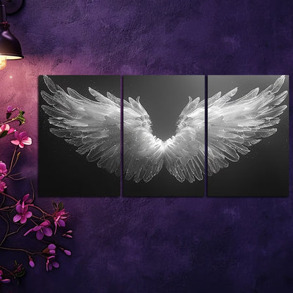 3pcs Luxurious Black and white Angel Wings Wall Art Set Canvas Framed 50x70cm - High Quality Print 100% Australian Made Wall Canvas Ready to Hang