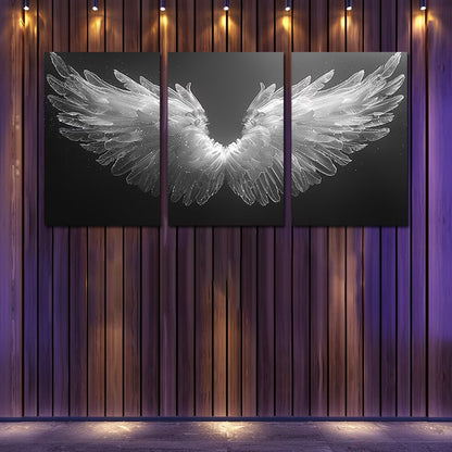 3pcs Luxurious Black and white Angel Wings Wall Art Set Canvas Framed 50x70cm - High Quality Print 100% Australian Made Wall Canvas Ready to Hang