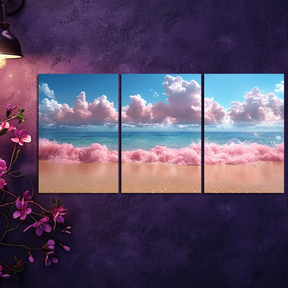 3pcs Charming Pastel Rainbow Sky & Ocean Wall Art Set Canvas Framed 50x70cm - High Quality Print 100% Australian Made Wall Canvas Ready to Hang