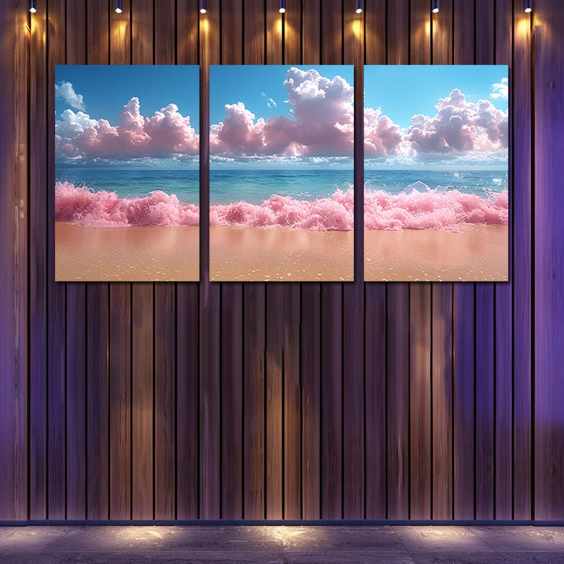 3pcs Charming Pastel Rainbow Sky & Ocean Wall Art Set Canvas Framed 50x70cm - High Quality Print 100% Australian Made Wall Canvas Ready to Hang