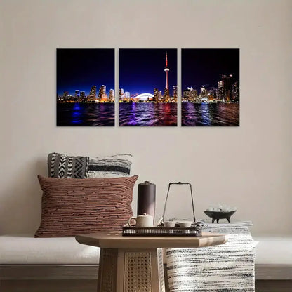 3pcs Modern Cityscape Contemporary Fantasy Decor Metal Print Ready to Hang Art