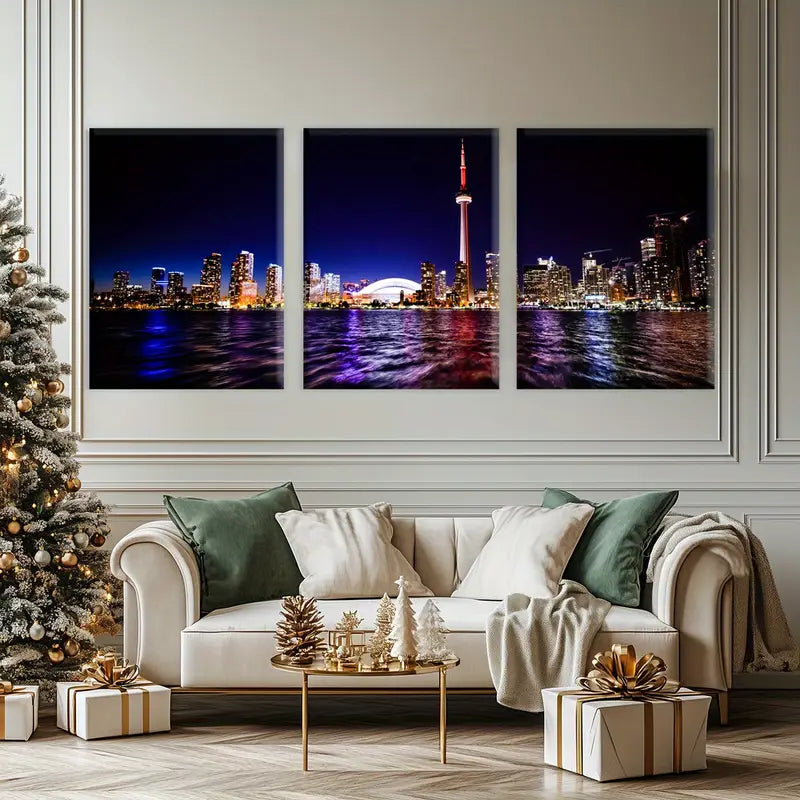 3pcs Modern Cityscape Contemporary Fantasy Decor Metal Print Ready to Hang Art