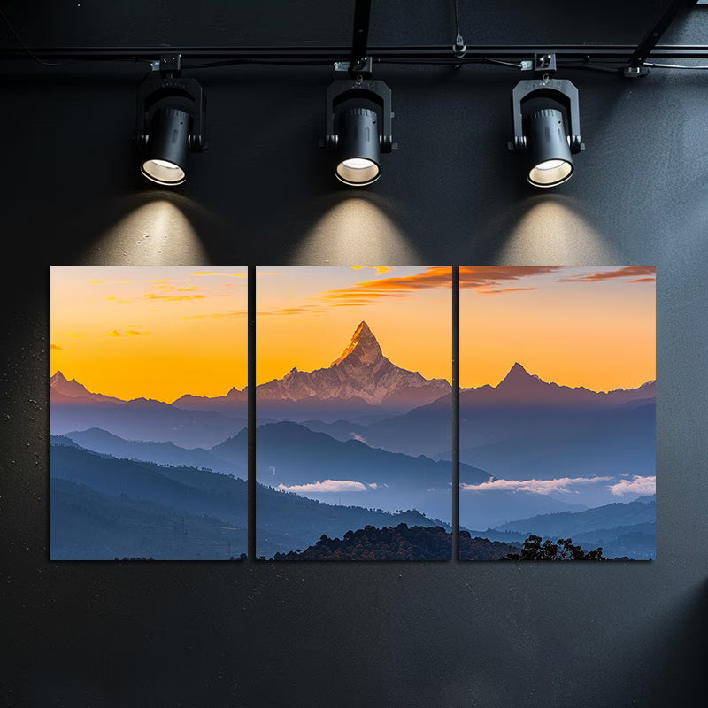 3pcs Annapurna Range Himalayas Silhouette Wall Art Set Canvas Framed 50x70cm - High Quality Print 100% Australian Made Wall Canvas Ready to Hang