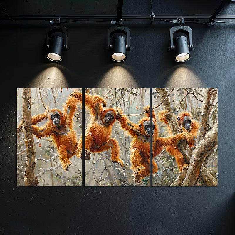 3pcs Mischievous Monkeys in The Dense Forest Wall Art Set Canvas Framed 60x90cm - High Quality Print 100% Australian Made Wall Canvas Ready to Hang