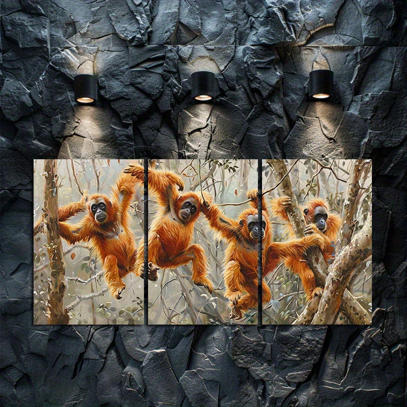 3pcs Mischievous Monkeys in The Dense Forest Wall Art Set Canvas Framed 50x70cm - High Quality Print 100% Australian Made Wall Canvas Ready to Hang