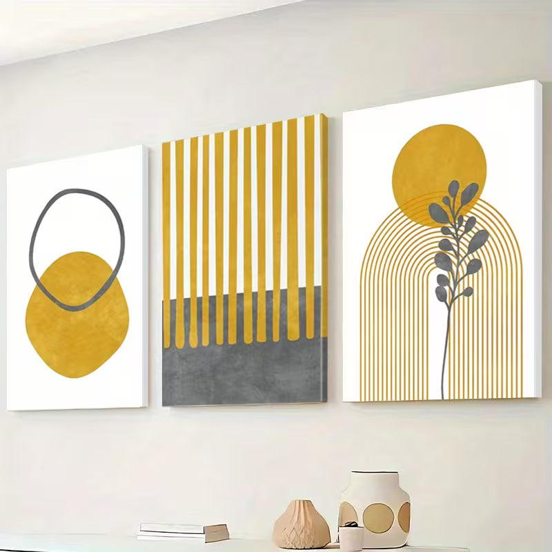 3pcs Black and Yellow Geometric Shapes Abstract Wall Art Set Canvas Framed 40x60cm - High Quality Print 100% Australian Made Wall Canvas Ready to Hang