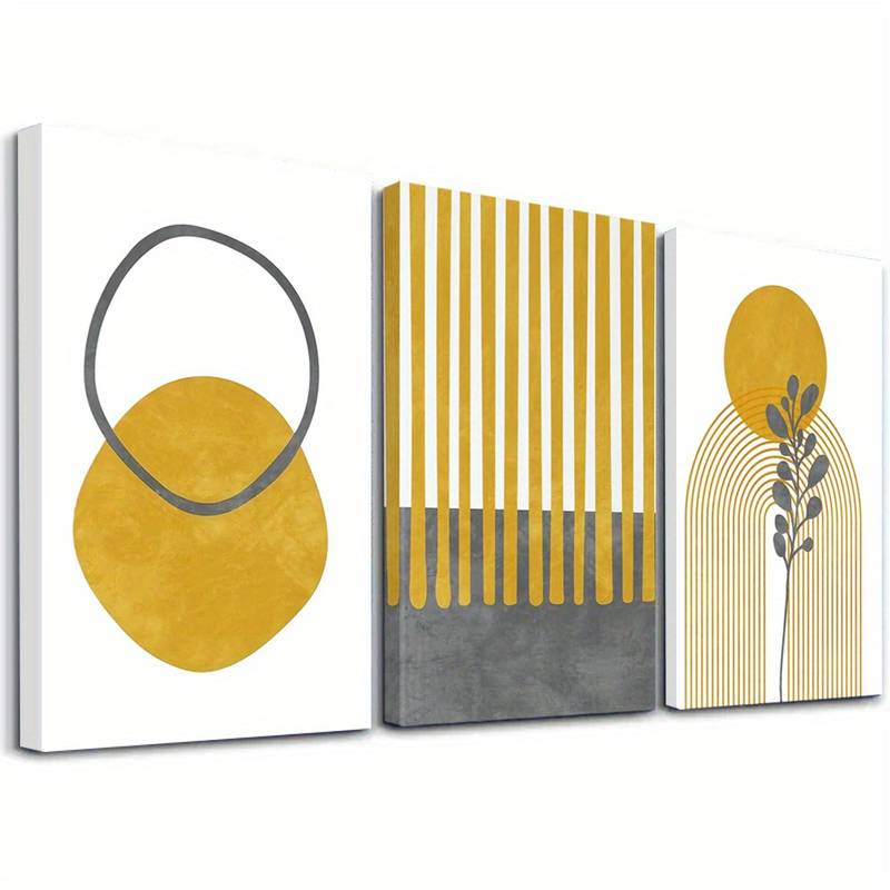 3pcs Black and Yellow Geometric Shapes Abstract Wall Art Set Canvas Framed 40x60cm - High Quality Print 100% Australian Made Wall Canvas Ready to Hang