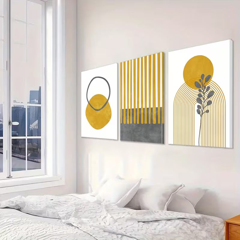 3pcs Black and Yellow Geometric Shapes Abstract Wall Art Set Canvas Framed 40x60cm - High Quality Print 100% Australian Made Wall Canvas Ready to Hang
