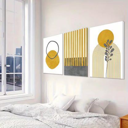 3pcs Black and Yellow Geometric Shapes Abstract Wall Art Set Canvas Framed 40x60cm - High Quality Print 100% Australian Made Wall Canvas Ready to Hang