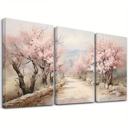 3pcs Cherry Blossom Landscape Wall Art Set Canvas Unframed - High Quality Print 100% Australian Made Wall Canvas