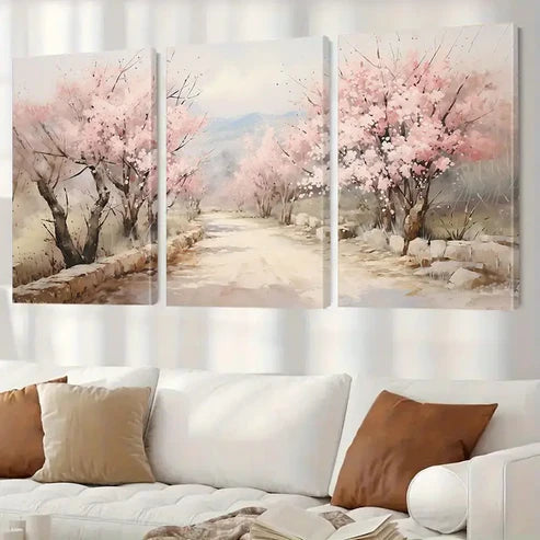 3pcs Cherry Blossom Landscape Wall Art Set Canvas Unframed - High Quality Print 100% Australian Made Wall Canvas