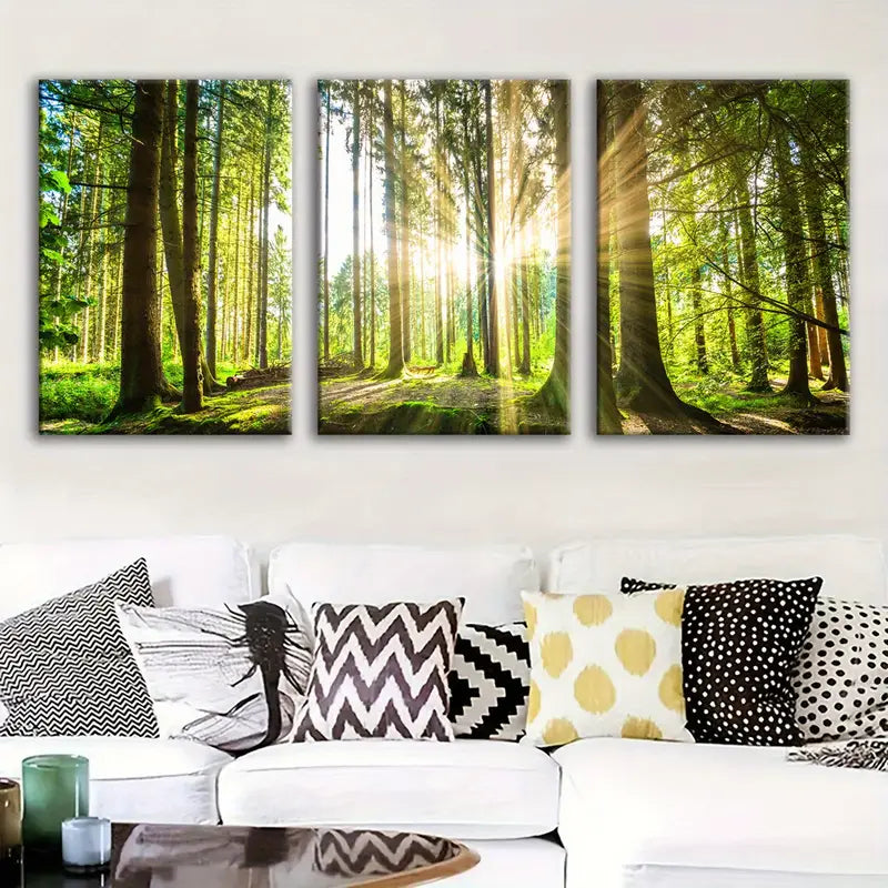 3pcs Sunlit Trees & Sunbeams Metal Print Ready to Hang Art