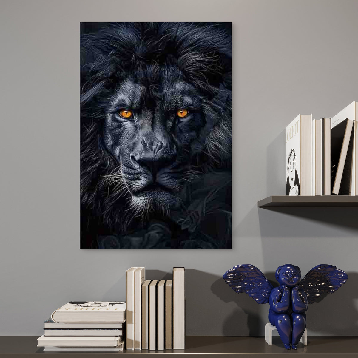 Majestic Black Lion60x90cm Metal Print Ready to Hang
