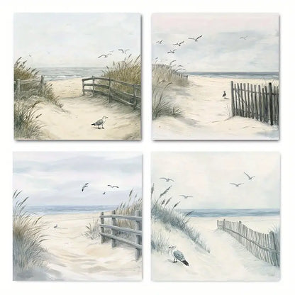 4pcs  Chic Scenic Beach Photography CCP Wall Art Canvas Framed