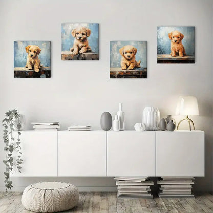 4pcs Chic Cute Dog Scenic Photography Decor Wall Art Canvas Framed