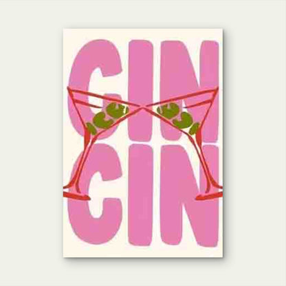 Cin Cin Martini Glass Pattern in Pink and Red 60x90cm Metal Print Ready to Hang