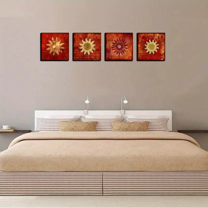 4pcs Red Sunflower Print Wall Art Canvas Framed