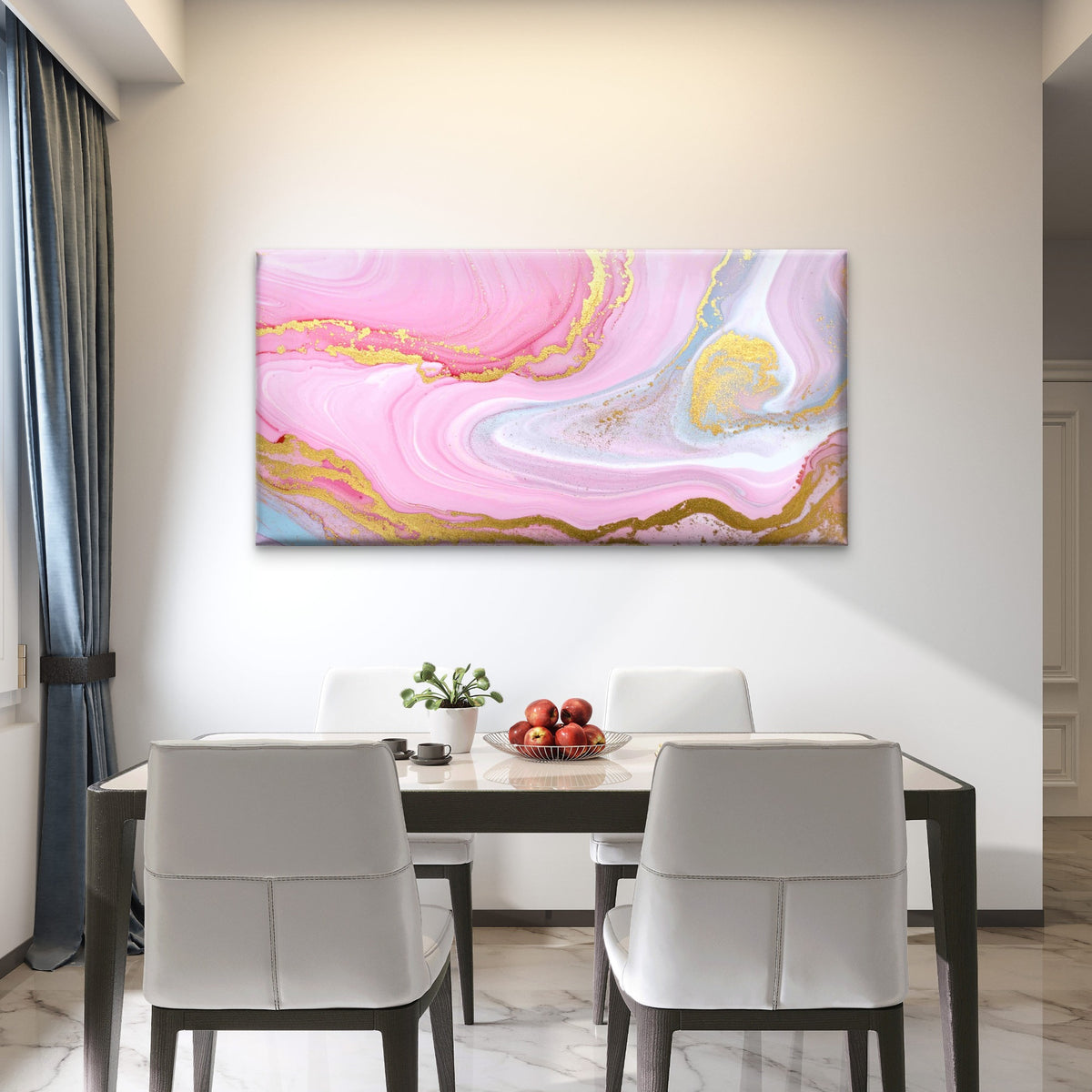 Pink Marble With Shimmering Gol Wall Art Canvas Office Home Room Framed 120x60cm