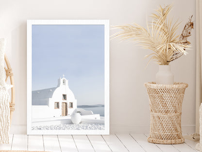 Greek Church by the White Houses Photograph Glass Framed Wall Art, Ready to Hang Quality Print Without White Border White