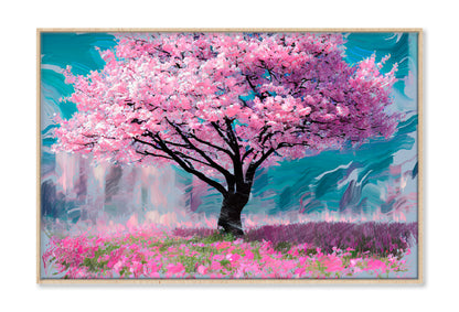 Pink Sakura Cherry Tree Painting Limited Edition High Quality Print Canvas Box Framed Natural