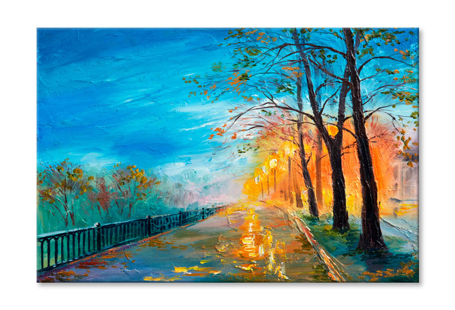 Evening Autumn Street Oil Painting Limited Edition High Quality Print Stretched Canvas None