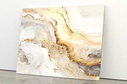 Natural White and Gold Marble Texture Acrylic Glass Print Tempered Glass Wall Art 100% Made in Australia Ready to Hang