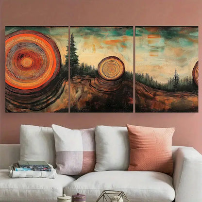 3pcs Tree Rings Earthy Tones Nature Metal Print Ready to Hang Art