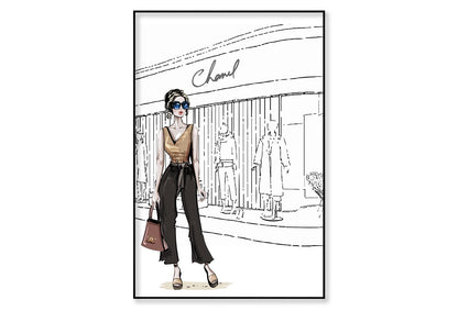 Stylish Girl with Fashion Store Wall Art Limited Edition High Quality Print Canvas Box Framed Black