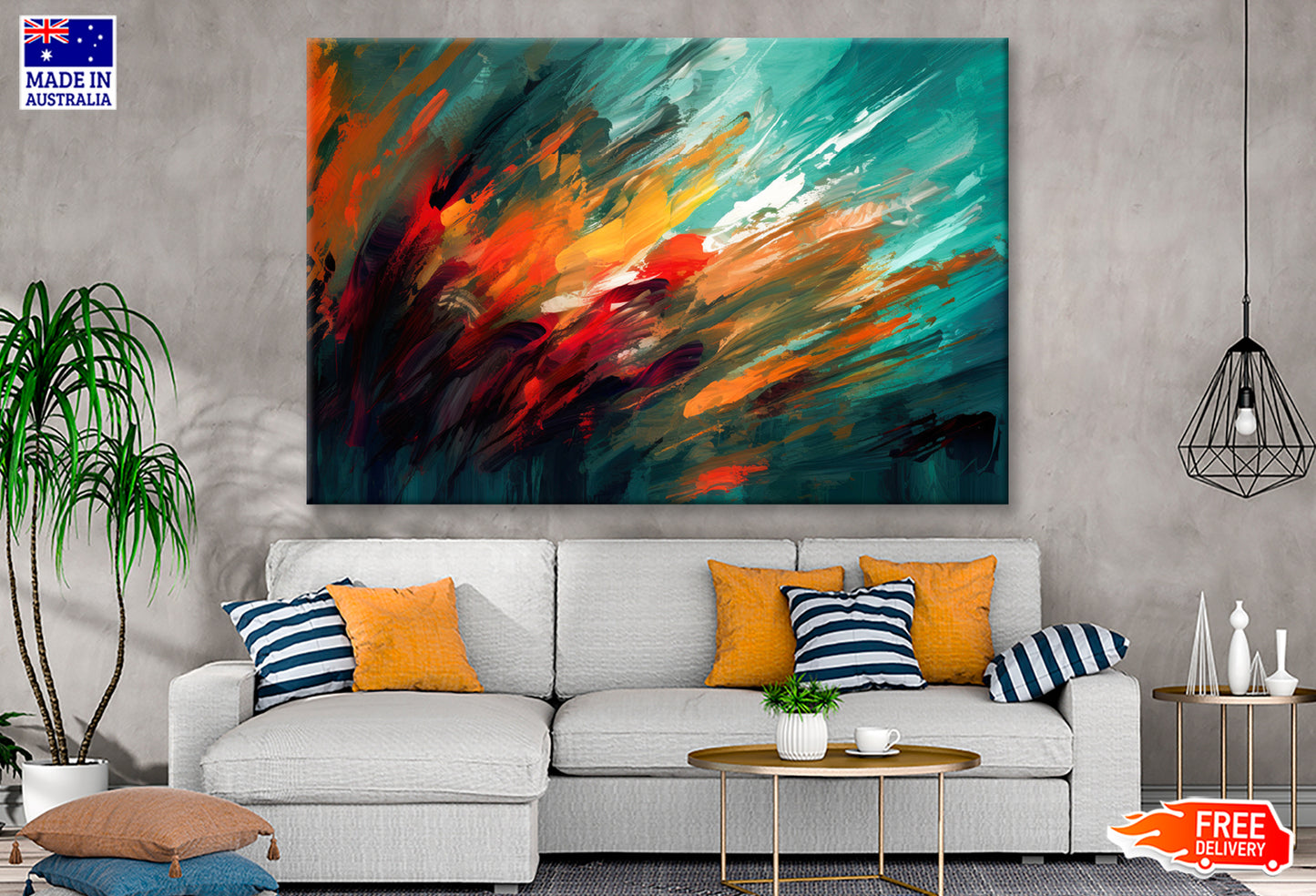 Green Red & Yellow Abstract Brushstrokes Painting Wall Art Limited Edition High Quality Print