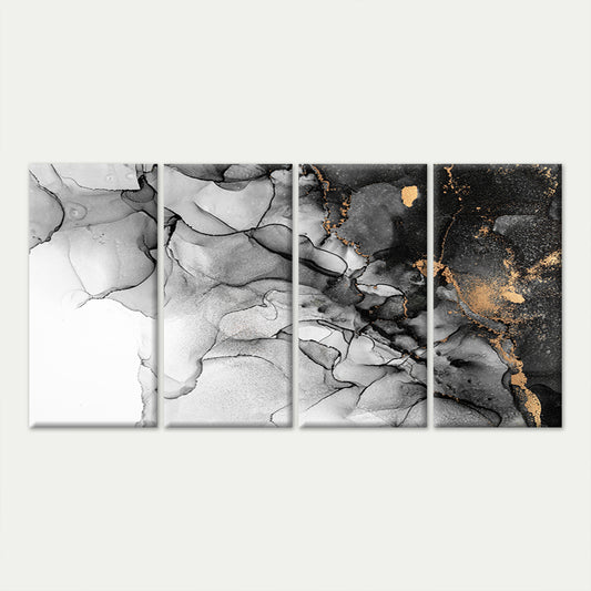 4pcs Luxury Alcohol Ink Fluid Gold Foil Black Wall Art Canvas Framed 45x80cm - High Quality Print 100% Australian Made Wall Canvas Ready to Hang
