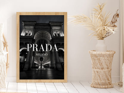 Night Fashion Store Building B&W Photograph Glass Framed Wall Art, Ready to Hang Quality Print Without White Border Oak