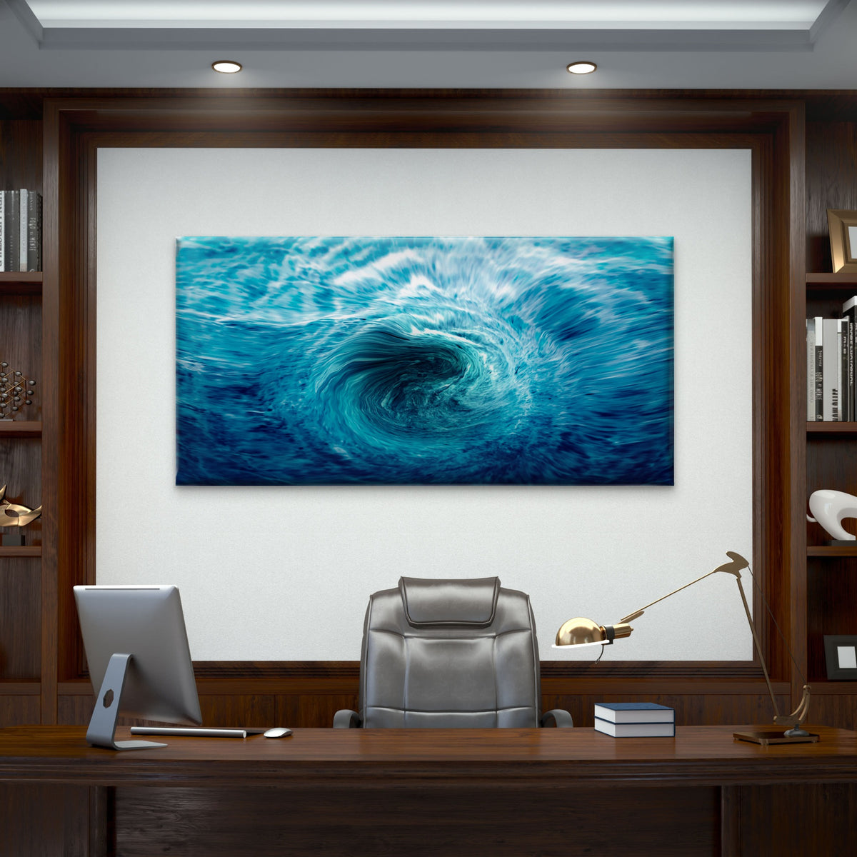 Blue Ocean Water Fluid Swirl Wall Art Canvas Office Home Room Framed 120x60cm
