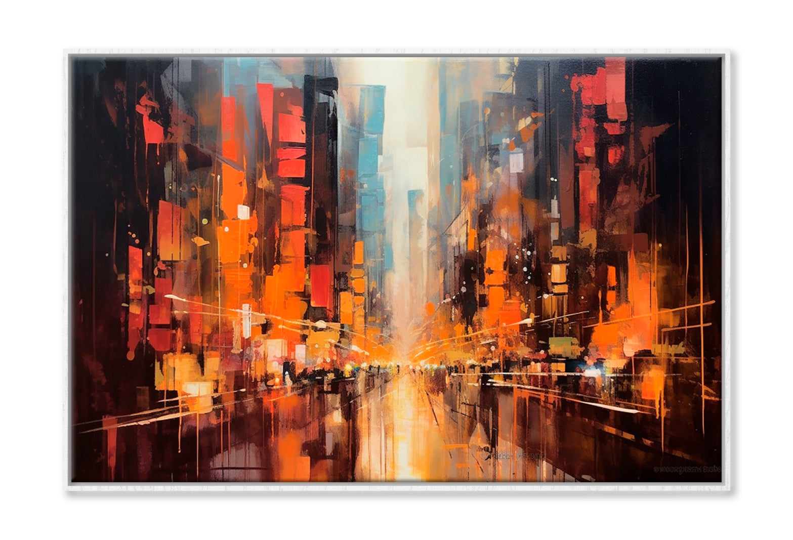 City Background With Splashes Oil Painting Wall Art Limited Edition High Quality Print Canvas Box Framed White