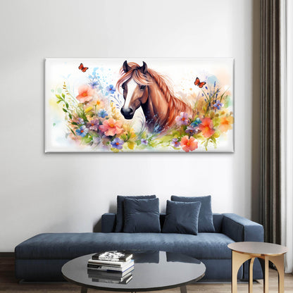 Horse Watercolor Butterfly Wall Art Canvas Office Home Room Framed 120x60cm