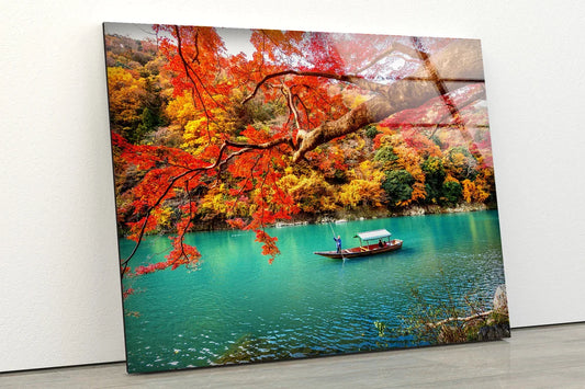 Boat on Lake Autumn UV Direct Aluminum Print Australian Made Quality